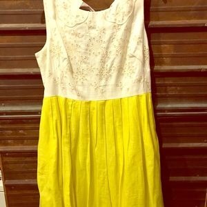 Anthropologie dress yellow and cream embroidered.